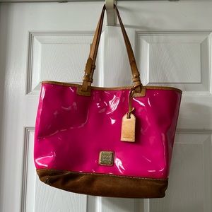 Dooney & Bourke. Patent leather hot pink brown suede